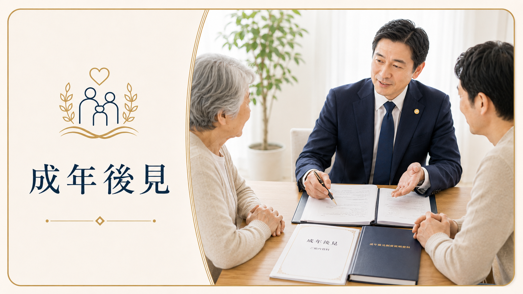 成年後見と財産管理について司法書士が家族に説明する相談イメージ